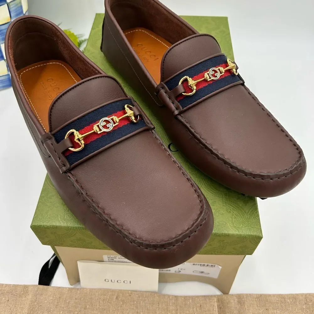 Men’s Gucci Aryton web striped leather loafers size 12.5 fits 13 US made Italy